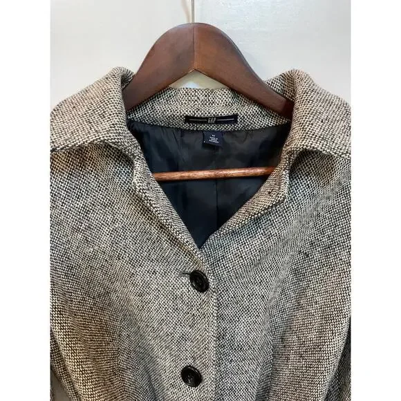 Vtg GAP 3/4 Wide Sleeve Belted Herringbone Cropped Peacoat, M - Picture 2 of 8